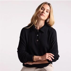 Bleusalt Oversized Long Sleeve Polo in Black